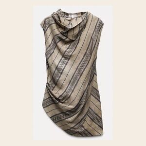 Zara Stripe Top Cowl Neck Asymmetrical Gray Shades Draped Sleeveless Tie Dyed L